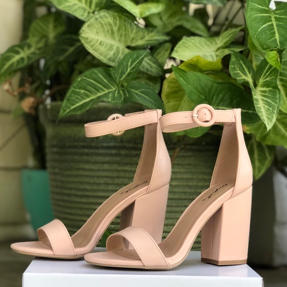 Nude Vegan Leather Ankle Strap Heels - Picture 3 of 9